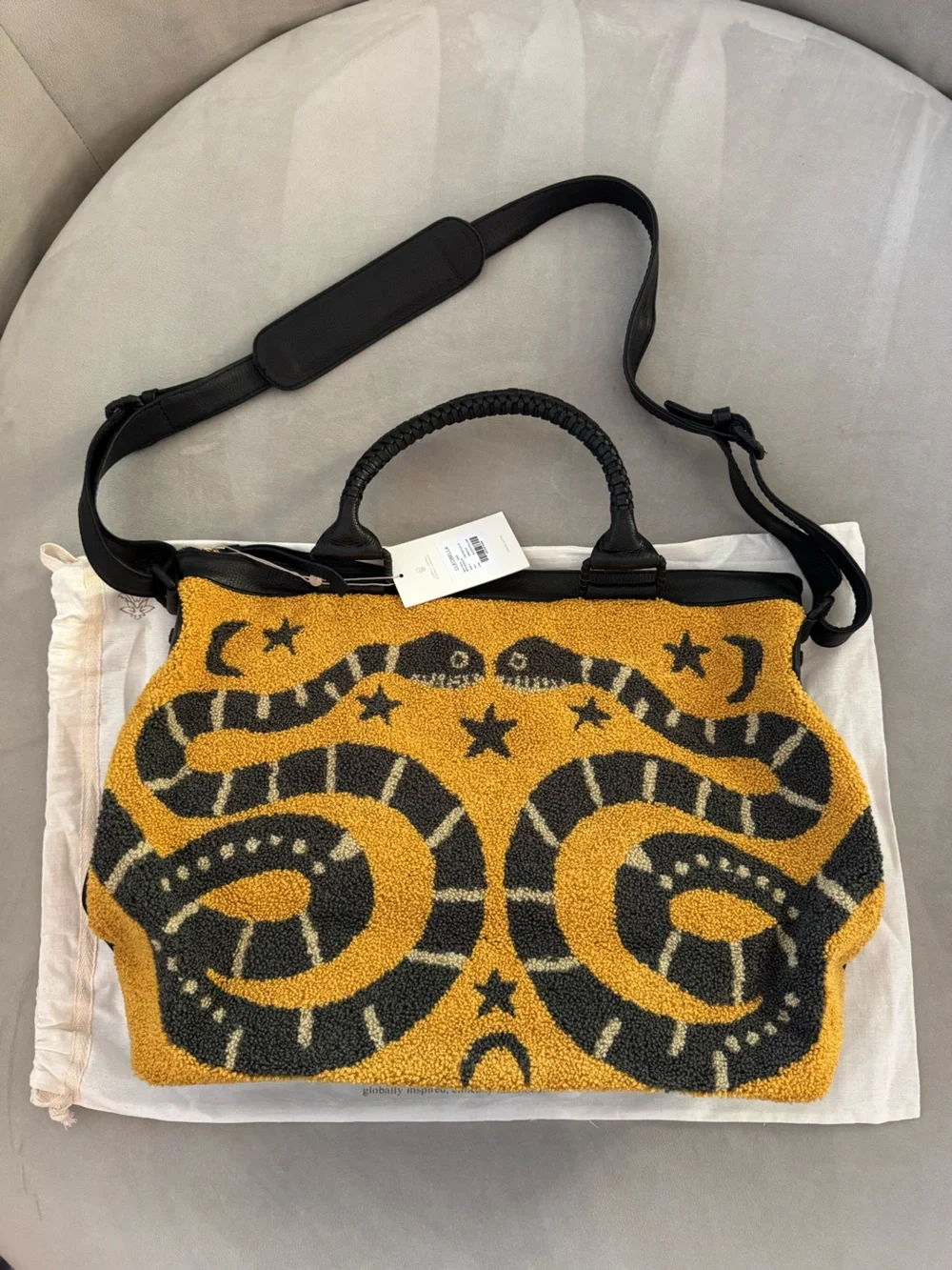NWT Cleobella Leather Travel Carry On Snake Dree Weekender Bag in Yellow - Picture 9 of 11